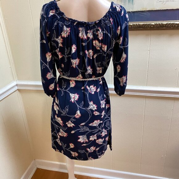 LUCKY BRAND Women's Small floral navy blue dress knee length 3/4 sleeve shift - Picture 5 of 7